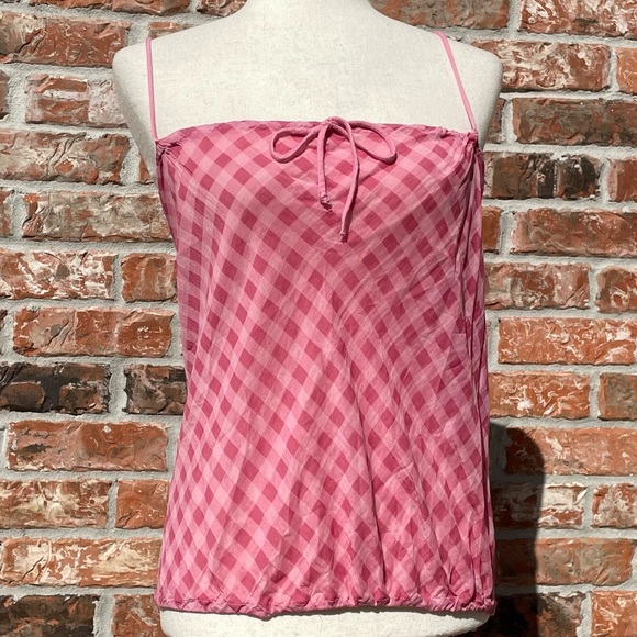 Splendid Tops - Splendid pink plaid silk/cotton spaghetti strap blouse / L / Excellent condition